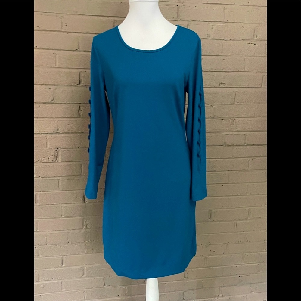 Cynthia Rowley Teal button sleeve stretch dress L